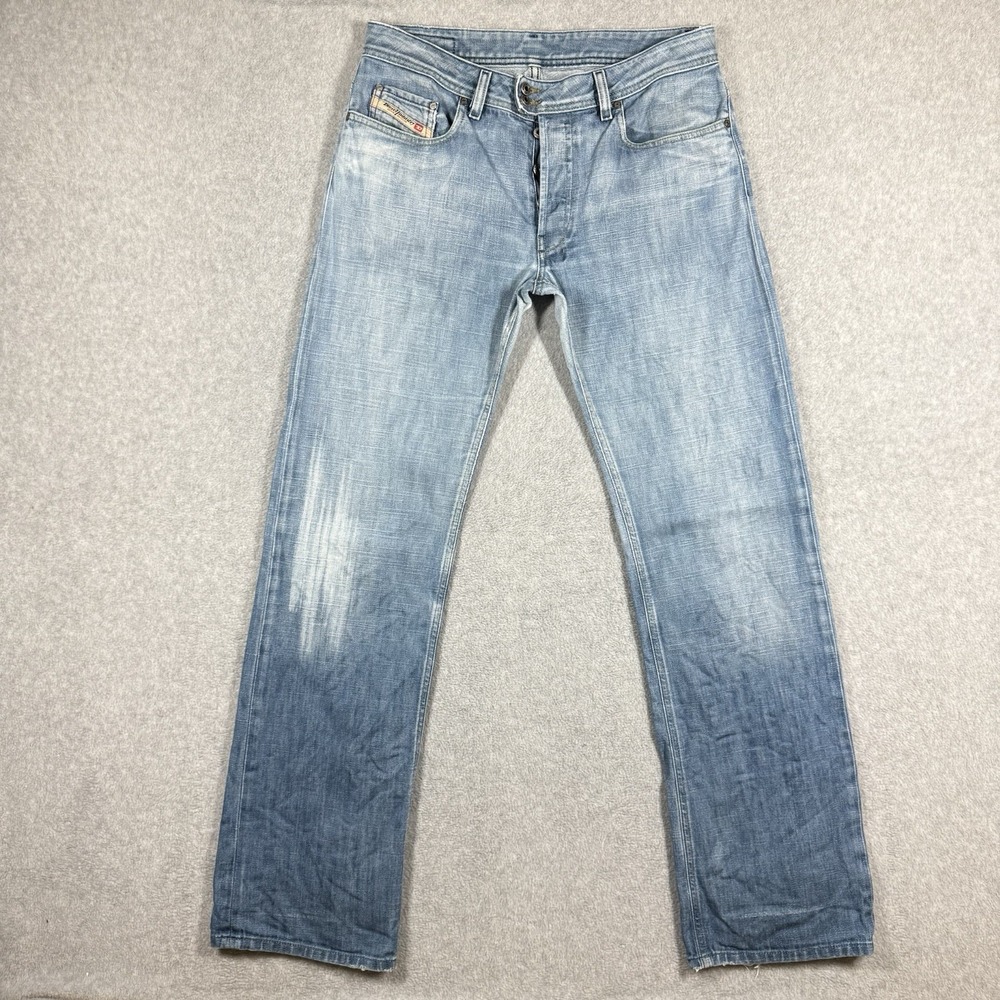 Diesel RABOX Jeans Mens 32x34 Light Wash Straight Leg Distressed Faded Repaired